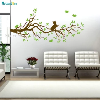

Two Colors Wall Sticker Vinyl Branch with Cat Decals Home Decor For Living Room Bedroom Self-adhesive Unique Art Murals YT544