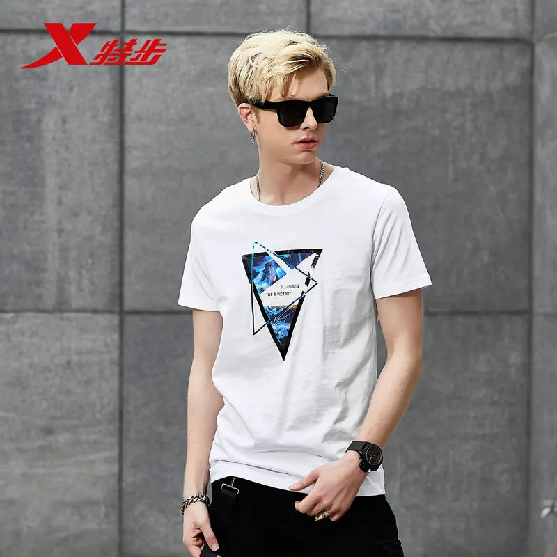 

882229019105 Xtep Men's Sports T-Shirt 2018 Autumn New Fashion Letter Print Trend Round Neck Knit Short Sleeve Top