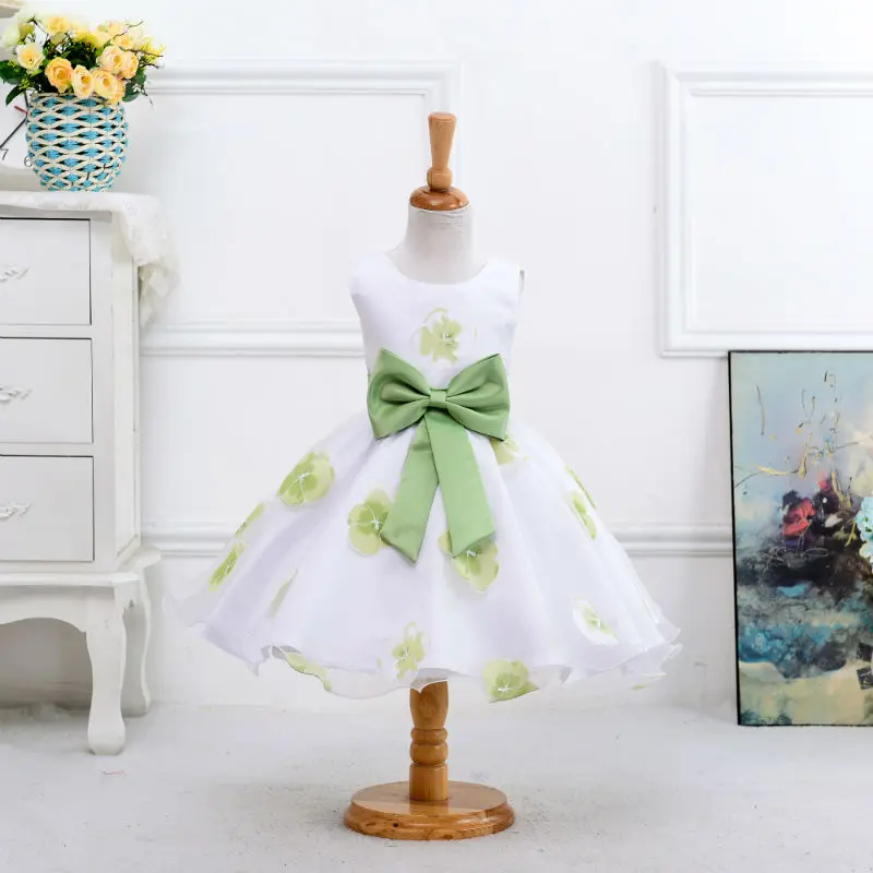 Высокое качество изысканный платье для девочек с цветочным принтом, милое Повседневное платье с большим бантом для маленьких девочек, LM008