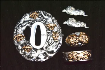 

A Suit Of Copper Tsuba Guard for Japanese Samurai Sword Katana Tsuba W/ Lion Design