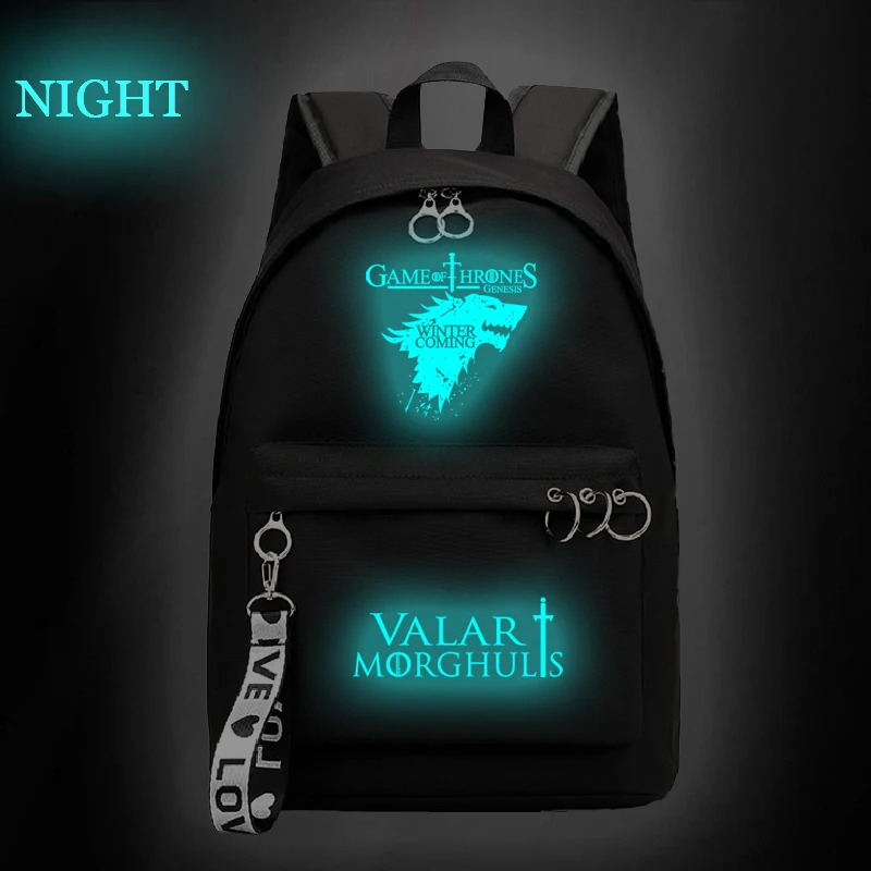 

Game of Thrones Girls Backpacks Black Pink School Bag Teenager Luminous Shoulder Bags Travel Laptop Backpack Women Bagpack Bags
