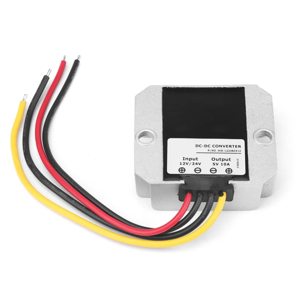 Алюминиевый DC преобразователь 12V/ 24V to 5V 10A 50W понижающий стабилизатор напряжения