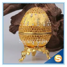 Metal Hand Painting Bejeweled Egg Jewelry Box Christmas Gift Trinket