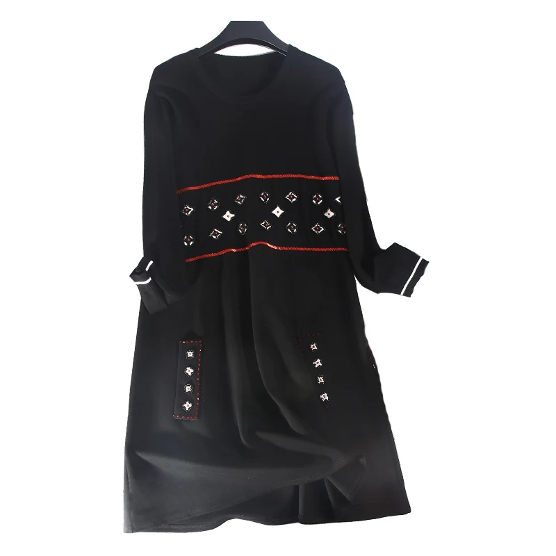 Modo Una L Naturale Arrivi Black 3xl collo Inverno 2018 Stivali Ginocchio Al Di O Abiti Pieno Delle Linea Donne Samgpilee Rivetto Nuovi Casual Stampa Manica qZwnBXp