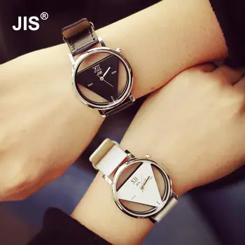 

Fashion JIS Brand Hollow Black White PU Leather Japan Core Quartz Wrist Watch Hours Clock for Women Men Unisex