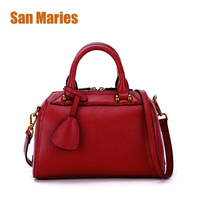 

San Maries Hot Sale Women Real Cow Leather Boston Bag Ladies Handbags Brand Woman Messenger Bags Sac a Main Femme Famous Totes