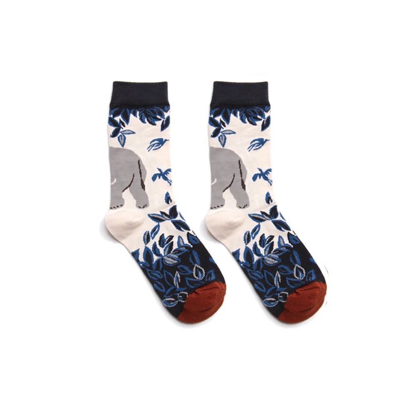PEONFLY/мужские Носки с рисунком фламинго, кролика, крокодила, зебры, в полоску, забавные животные, Harajuku, цветные, счастливые, в стиле хип-хоп, мужские хлопковые носки - Цвет: Blue white