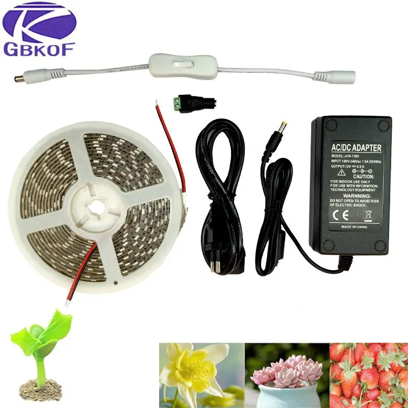 

DC 12V 5M Plant grow light waterproof SMD5050 Hydroponic Systems Led Strip Light with power supply full spectrum led grow lights