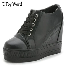 2017 Nueva Primavera El aumento de Mujeres 10 cm Sigilo Zapatos de Plataforma con Suela gruesa con White Lace-Up Zapatos de Las Mujeres Ocasionales zapatos