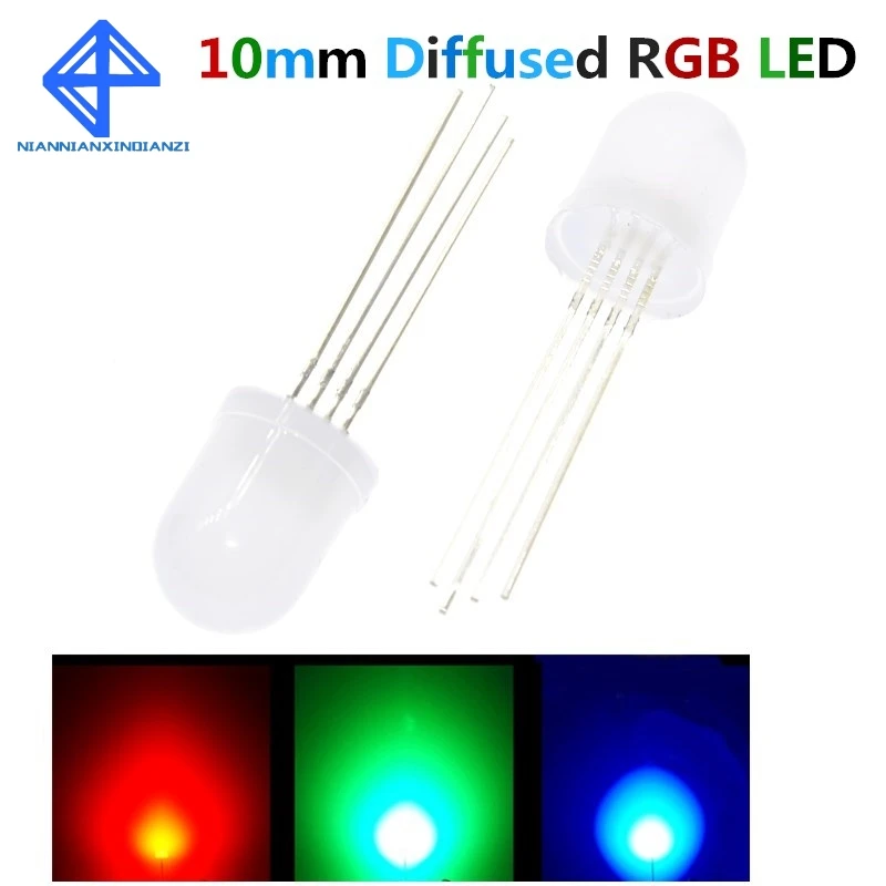 

20PCS 10mm Full colors Diffused RGB LED Common Cathode 20mA 3 Colors Red Green Blue 4 Pin 10 mm Light-Emitting Diode LED Lamp