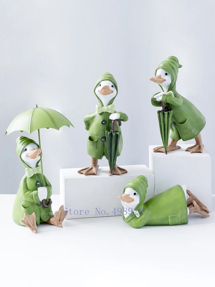 

Nordic Resin Home Decorations Raincoat duck Creative Cartoon Home TV cabinet Children's room bedroom Decoration Desktop display