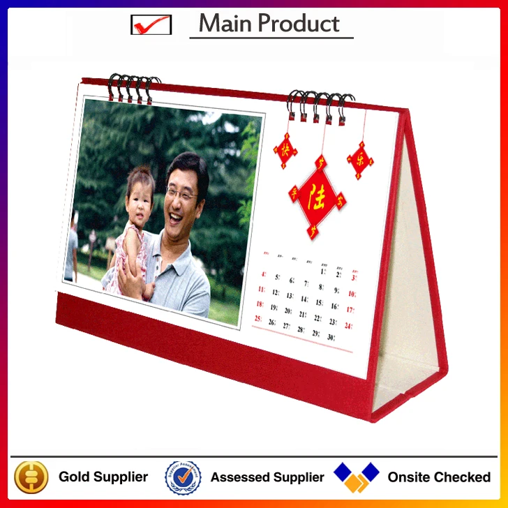 2016 advertising spiral binding standing table calendar customized