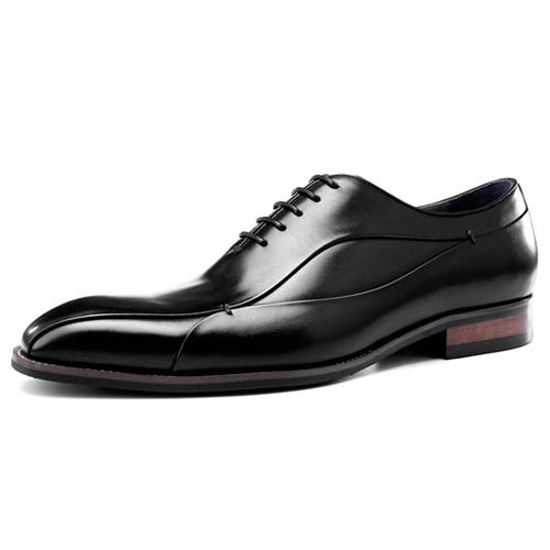 Мужские свадебные модельные туфли высокого качества; оксфорды ручной работы из натуральной кожи с круглым носком; мужские вечерние туфли на плоской подошве; SS335 - Цвет: Черный