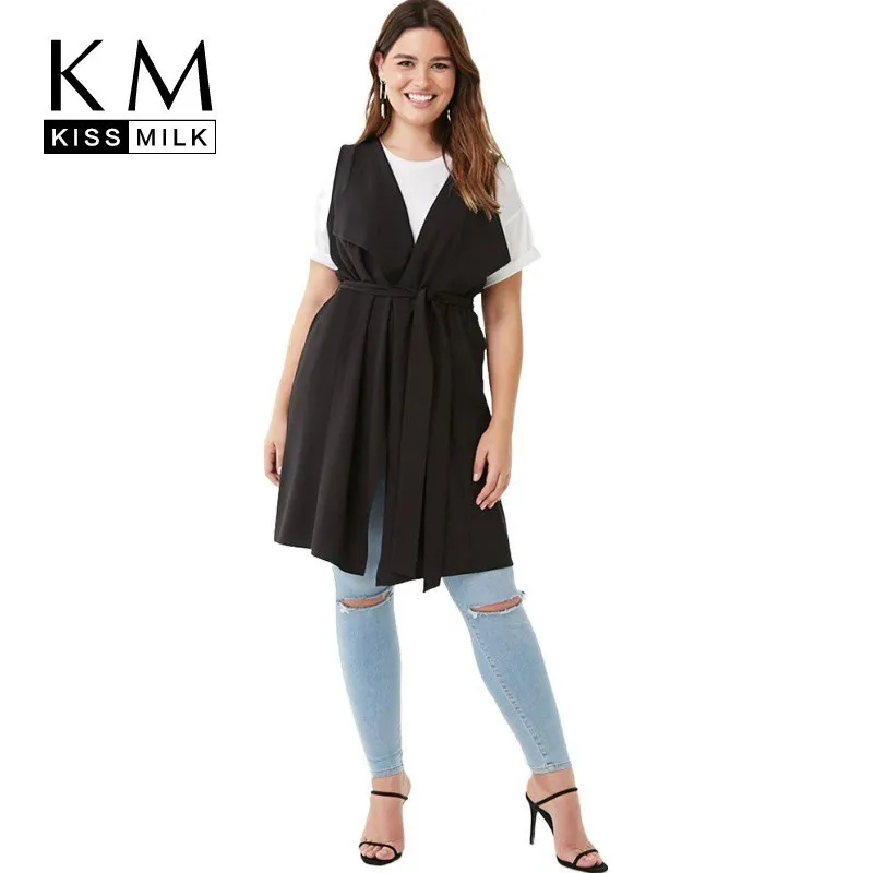 

Kissmilk Plus Size Women Dresses European And American Fashion Simple Open Collar Waist Draped Vest