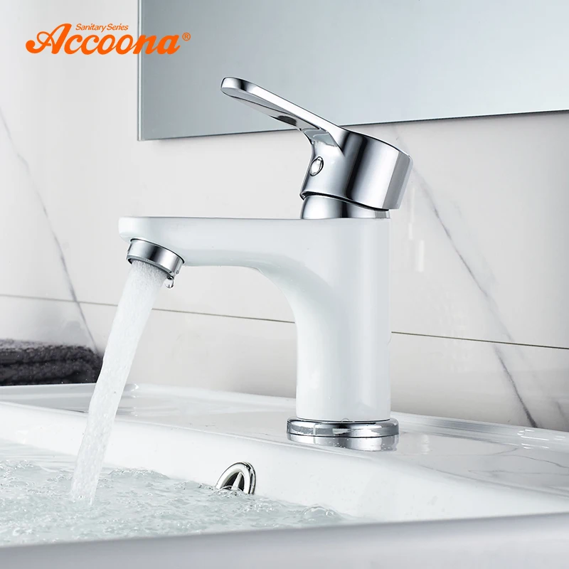Online Accoona Neue Becken Wasserhahn Zeitgenössische Bad Wasserhahn Gemalt Messing Einzigen Handgriff Einzelnes Loch Heiße und Kalte Wasserhahn Deck A9067