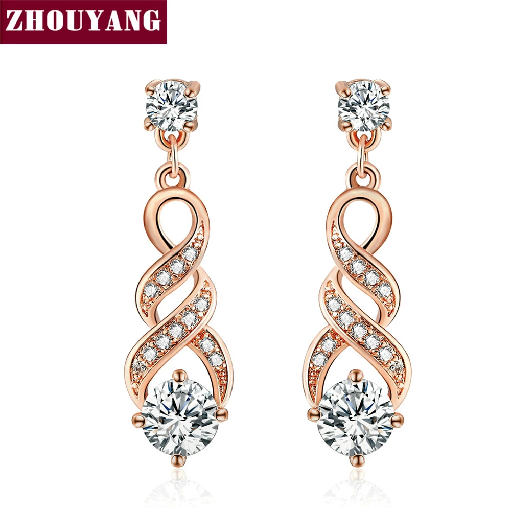 

ZHOUYANG ANGELS EMBRACE Water Stud Earrings Rose Gold & Silver Color Fashion Jewelry For Women Girl Gift Wholesale ZYE725