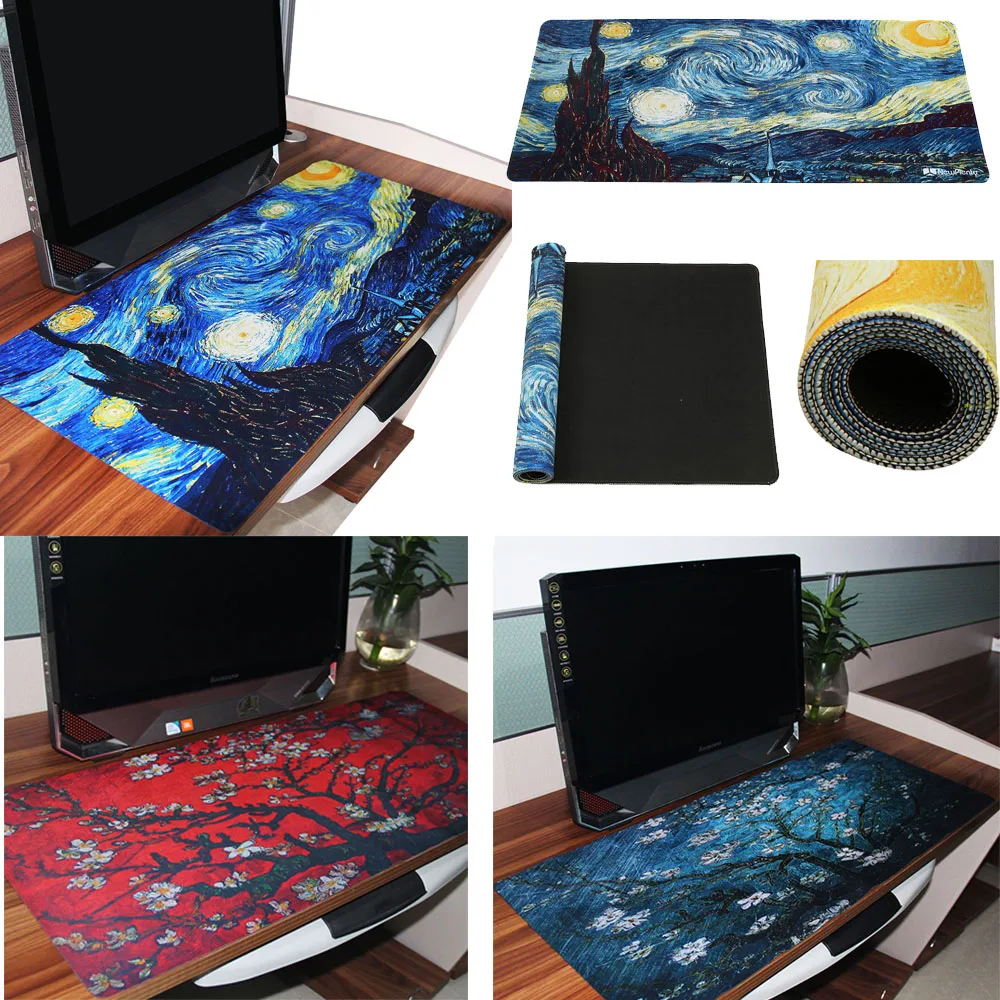 

Hot Selling Extra Large Mouse Pad Van Gogh Gaming Mousepad Anti-slip Natural Rubber Gaming Mouse Mat with Locking Edge 90x40cm