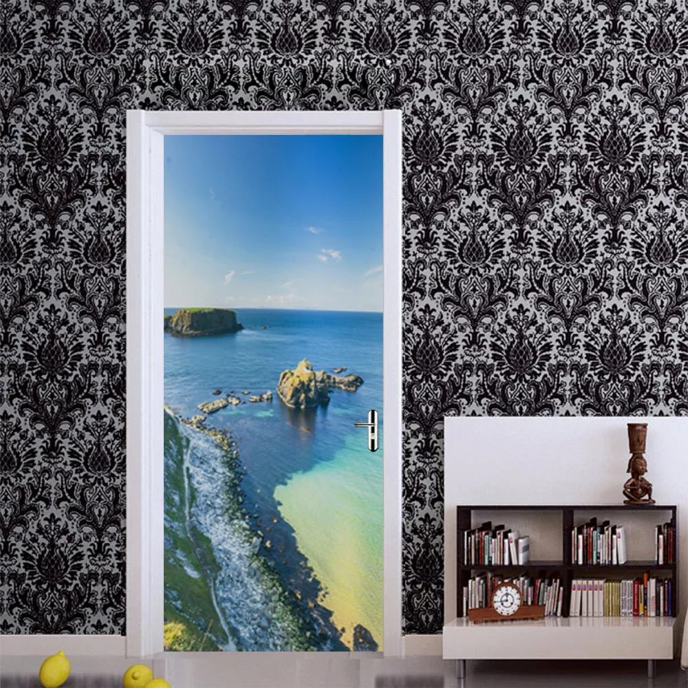 2 قطعة/المجموعة الرؤية الباب ملصقا الشاطئ جدارية الفن diy الجدار ملصق لغرفة نوم الأبواب تحديث تزيين المنزل