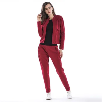 

Set Women Black Red M-3XL Plus Size Long Sleeve Jacket and Long Pants 2 Piece Sets 2019 New Autumn Fashion Loose Clothing CX968
