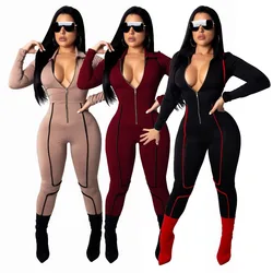Women Zipper rompers womens jumpsuit Long sleeve Sexy bodycon jumpsuits for women 2019