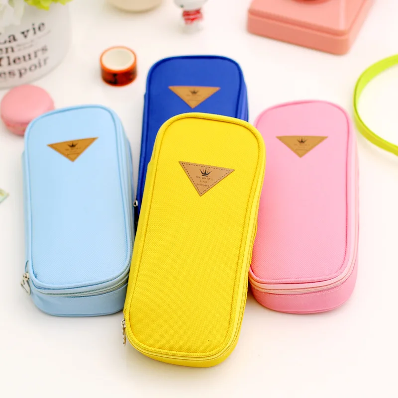 new arrival candy color pencil case big capacity canvas pencil bag