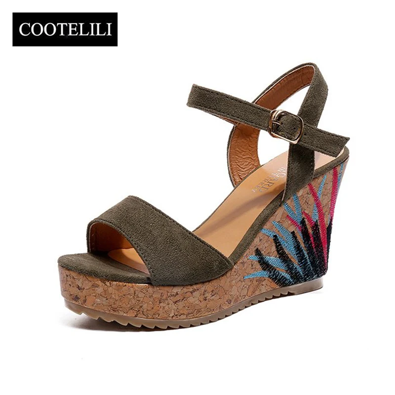 

COOTELILI High Heels Women Summer Shoes Bohemian Women Sandals Summer Shoes Women Embroidery Beach Sandals 35-39