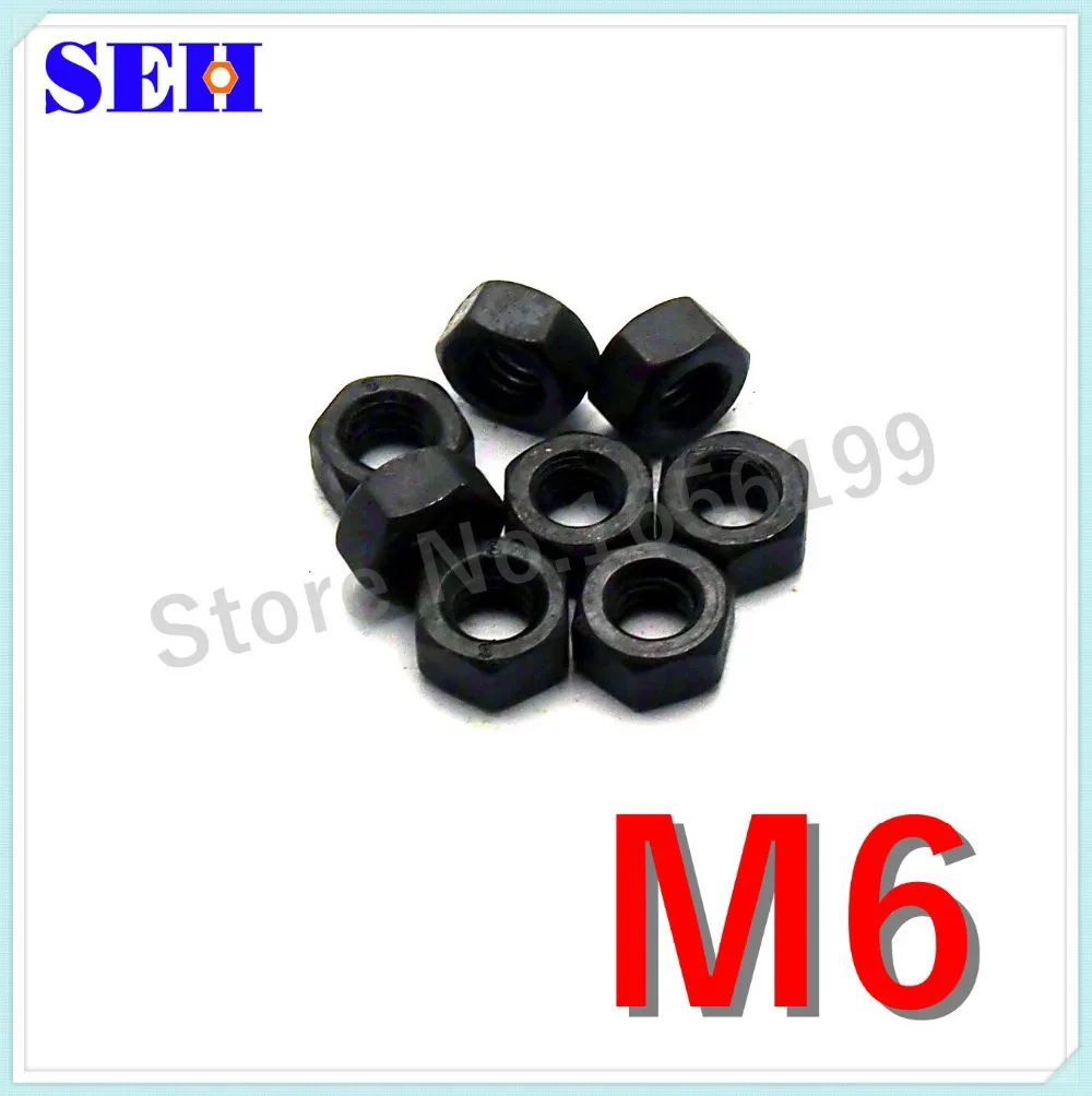 100pcs M6 Nut Hex Nut Carbon Steel Grade 8.8 Black High Strength Hex