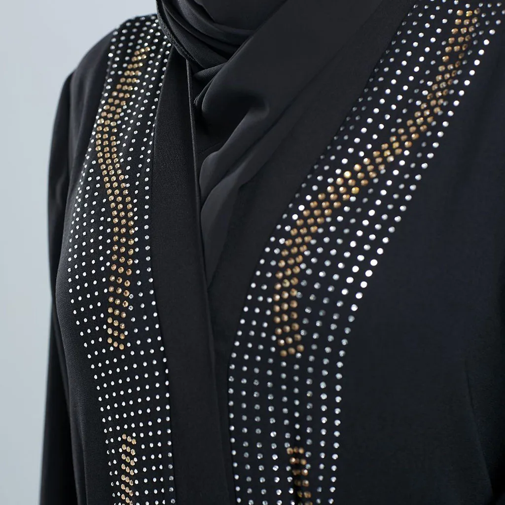 Модное мусульманское платье абайя в Дубае Исламская одежда для женщин джилбаб джеллаба открытый передний кардиган с вышивкой исламское платье_ 3,29
