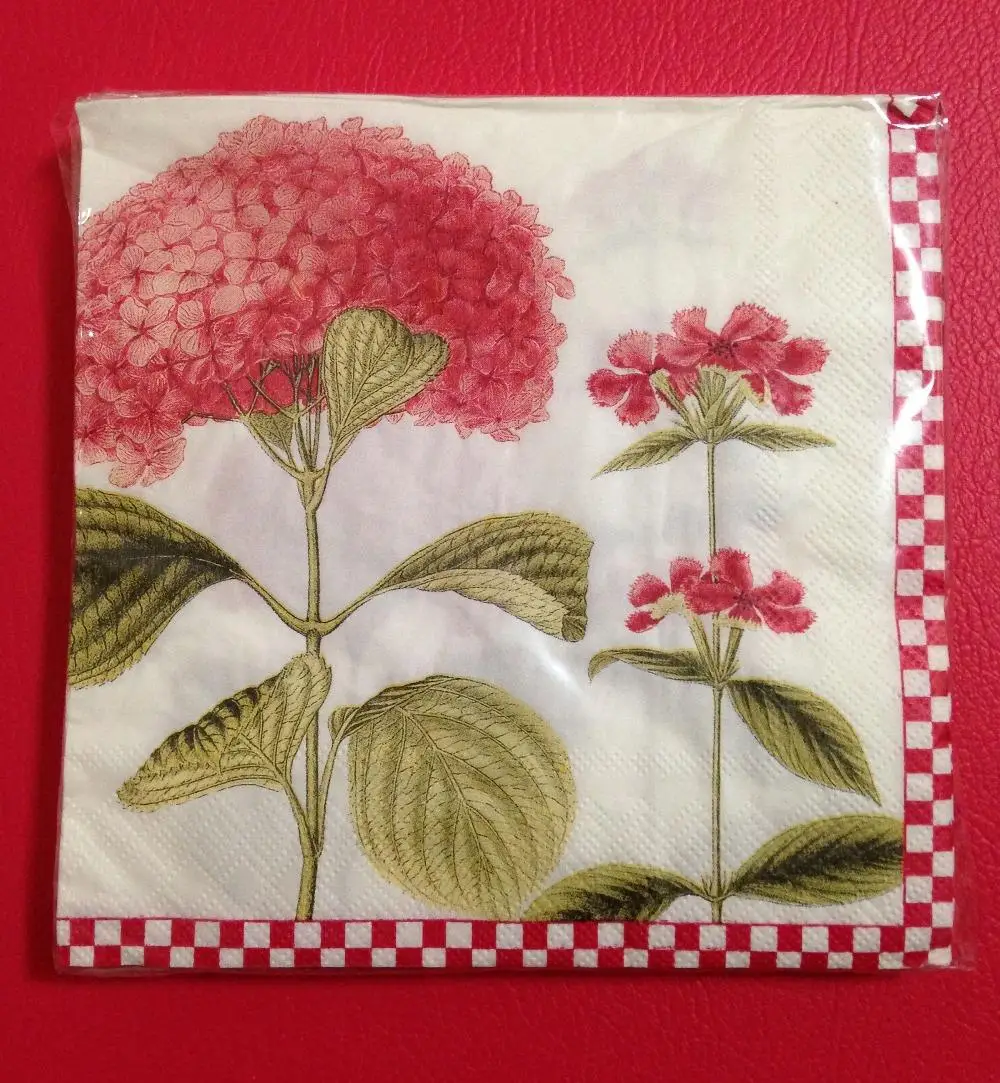 Paper napkins 20pcs 33x33cm 2 ply red hydrangea paper napkins for