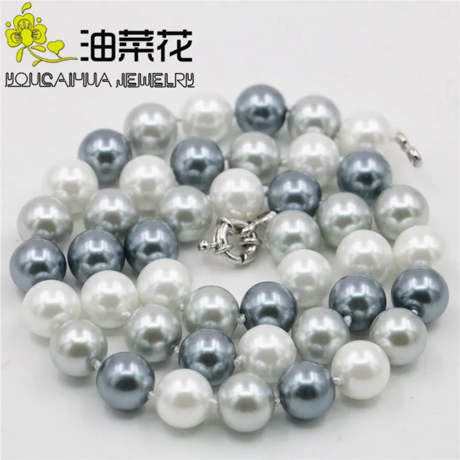 10 мм элегантное жемчужное ожерелье белого, серебристого, серого цвета, круглые бусины для женщин, модные ювелирные изделия, дизайн 1" MY4309, цена