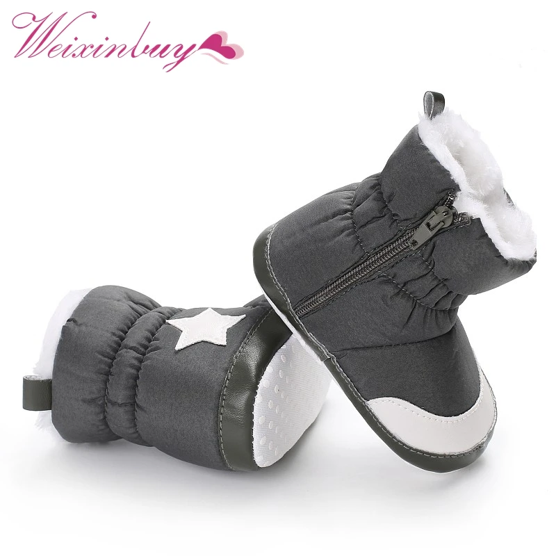 

Boys Girls Plush First Walkers Toddler Infant Sapatos Prewalker Star Print Boots Soft Baby Shoes