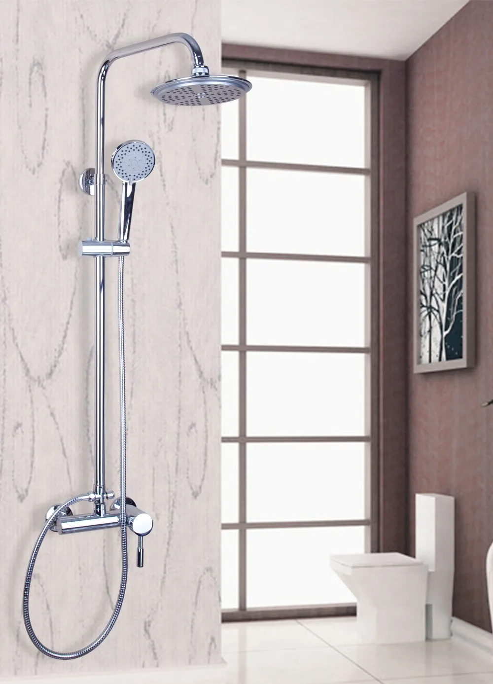 

Rain Shower Faucets Polish Chrome Tub Shower Faucet with 8 inch Shower Head + Hand Shower