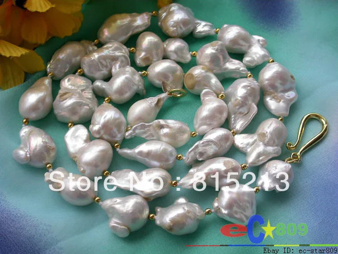 

ddh001012 33" 28mm BAROQUE WHITE KESHI REBORN PEARL NECKLACE