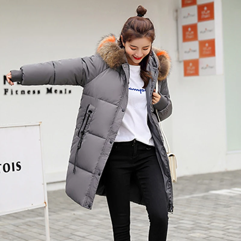 Fur Down Hooded Long Cotton Knee Collar Women Parka Length red Coat Jacket Beige army Quilted black Green gray dYqIx5E