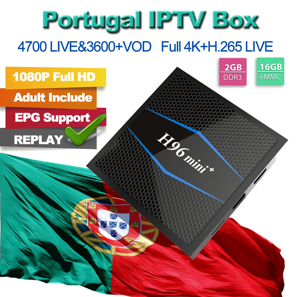 

H96 Mini+ IPTV M3U TV Box For IPTV Portugal UK Germany Spanish TV Italy VOD Evelen Sport For M3u Enigma2 Smart TV PC Android VLC
