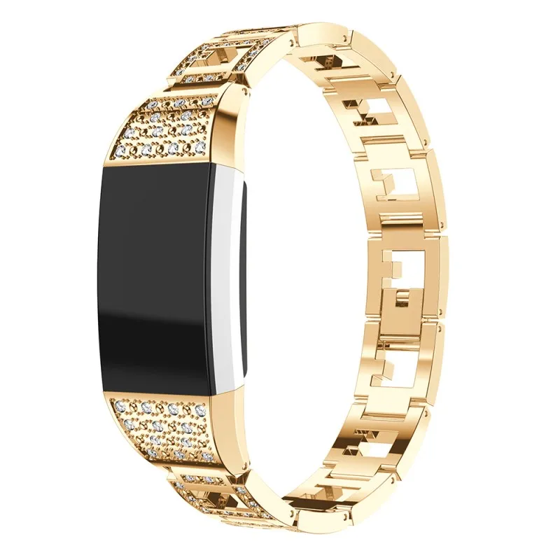 

Crystal Gold Stainless Steel Watchbands For Fitbit Charge 2 Replaceable Band Fashion Sport Smart Watch Strap Bracelet Link Chain