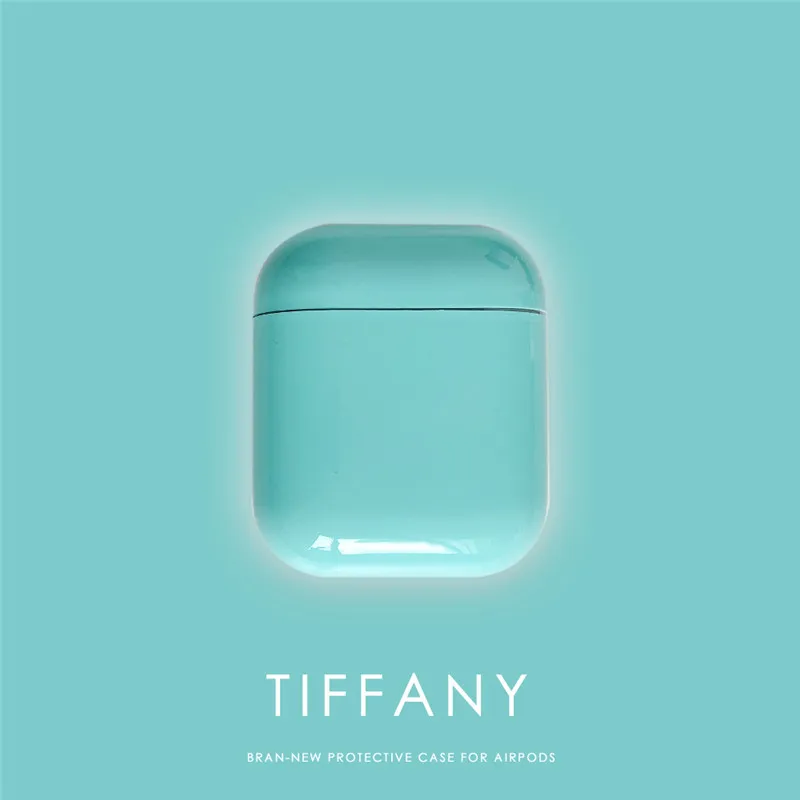 Блестящие однотонные Защитные чехлы для наушников Tiffany Blue для Apple, беспроводная Bluetooth гарнитура Airpods 1 2, жесткий чехол из поликарбоната