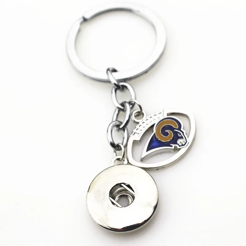 6pcs/lot Wholesale Rams Snap Keychains Keyring USA snap buttons Football Sport key chains diy