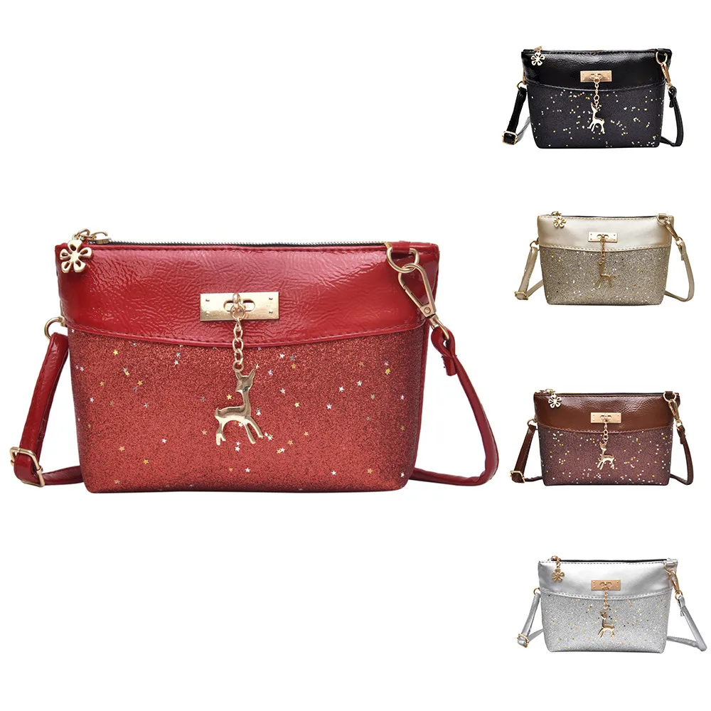 

Girl deer hanging sequined diagonal shoulder bag Fashion Women Girl Bling Sequins Flap Bags Pretty Deer Cross body Shoulder Bag