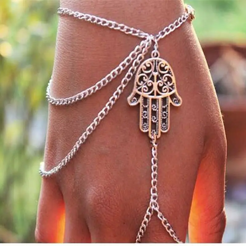 

European and American fashion personality jewelry retro bergamot tassel chain even finger bracelet even finger female bracelet j