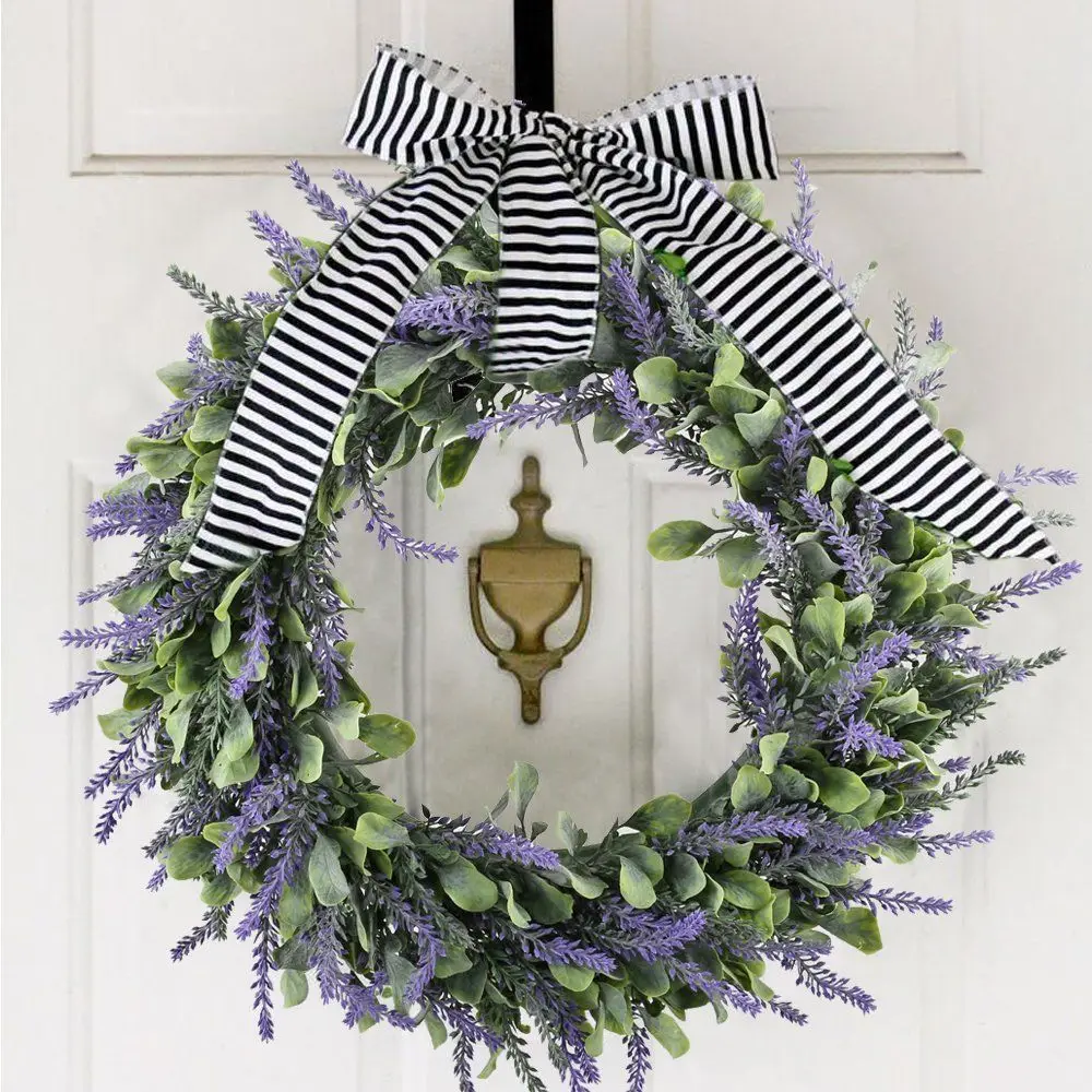 1pcs Lavender Wreath Artificial Door Hanging Lavender Flower Wreath Summer Party Wedding Decoration DIY Wreath Garland