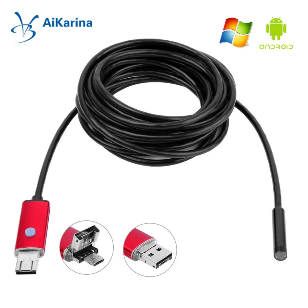 

2m 5m 10m 5.5mm Lens 6 LED 2 in 1 USB Inspection Camera Android Phone USB Endoscope Waterproof IP67 30fps Inspection Borescope