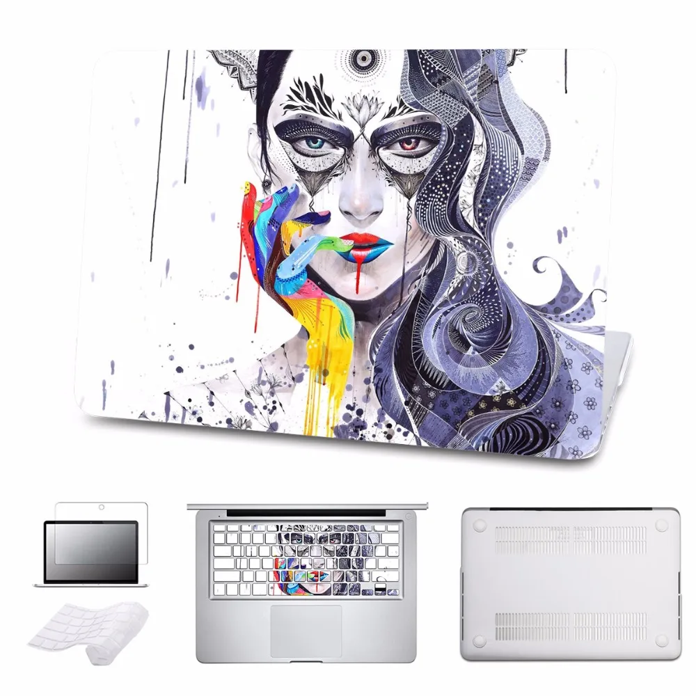

5 in 1 Bundle Case For Apple Macbook Air Pro Retina 11 12 13 15 Laptop Case Cover for Mac book Pro 13 15 Touch Bar Painting Girl