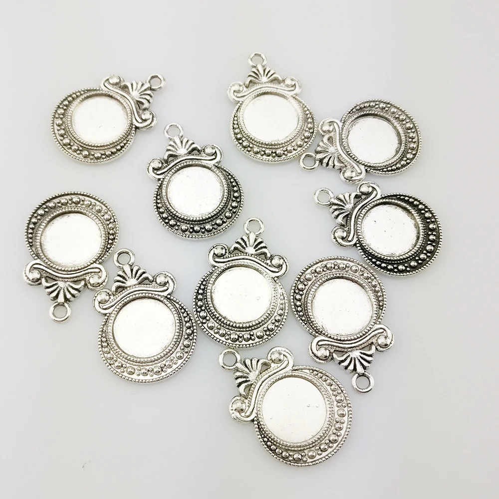 10PCS/LOT Drop shipping Antique Silver Necklace Pendant Base cabochon