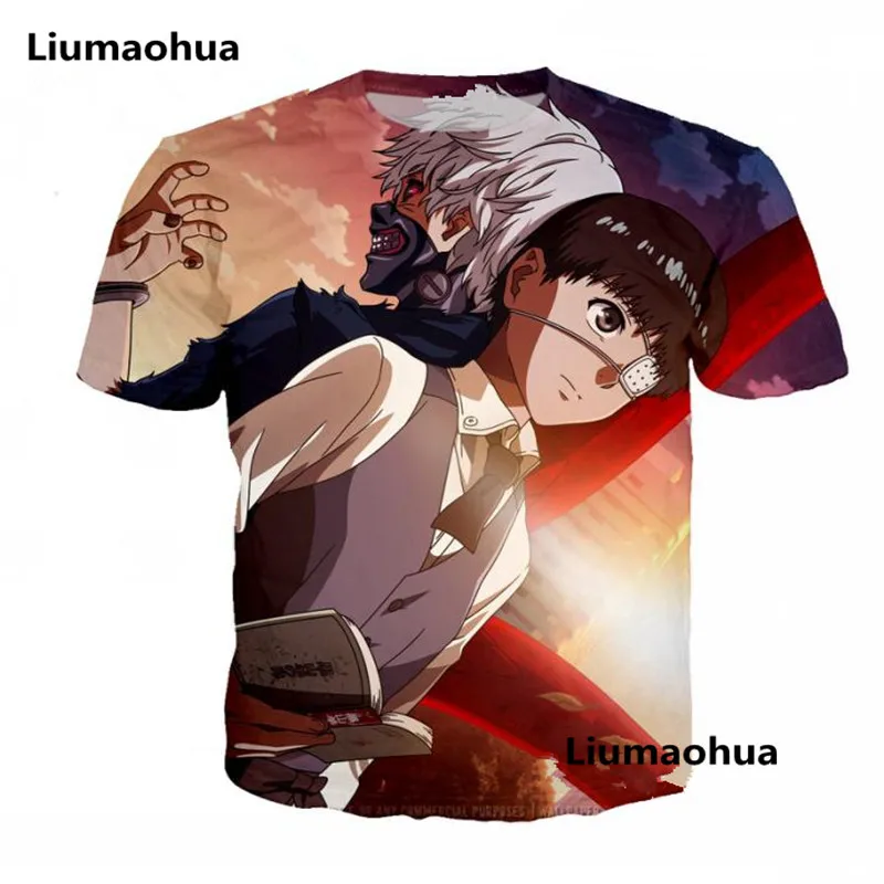LIASOSO-Brand-Tops-Harajuku-Short-Sleeve-Cartoon-Anime-Tokyo-Ghoul-Kaneki-3D-Print-Round-Neck-T