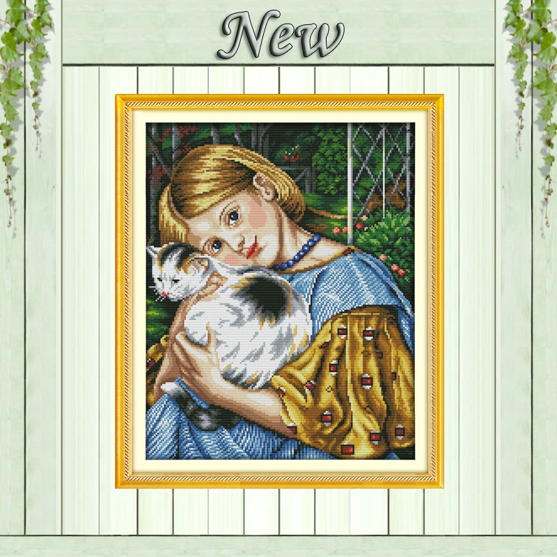 

Europe Beauty Girl and cat (3) Painting,Pattern Printed on the canvas DMC 14CT 11CT Cross Stitch Needlework Kits Embroidery Sets