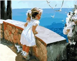 

MaHuaf-W575 Girl watching the sea abstract painting coloring by numbers digital Hand-painted canvas painting
