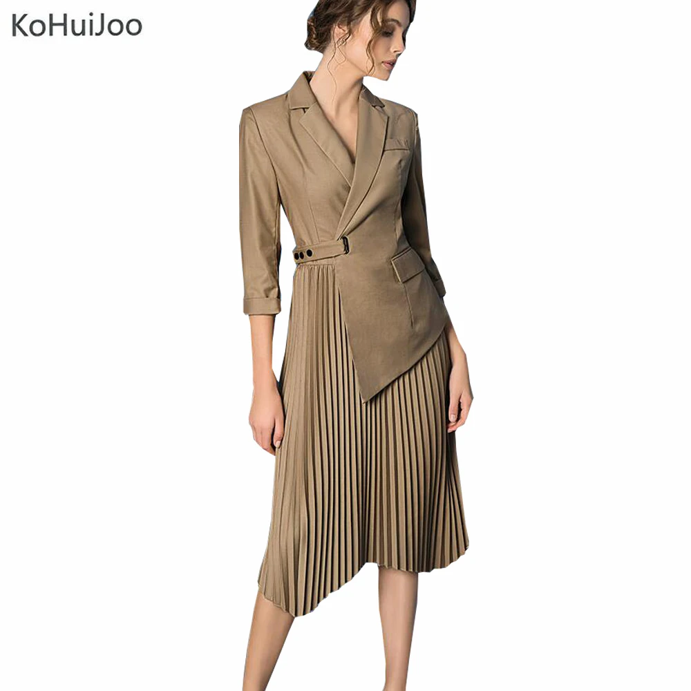 

KoHuiJoo 2019 Summer Ladies Runway Dresses Fashion High Quality Button Pockets Luxury Irregular Pleated Dress Women