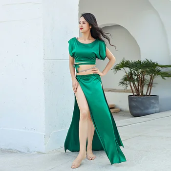 

Bellydance Short Sleeve Sexy Placketing Long Skirt Belly dance 2pcs set for women/female,Gypsy costume performance wear ZM244