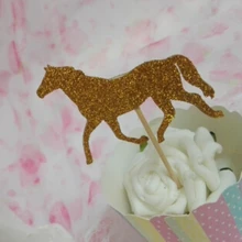Золотая лошадь пользовательский цвет блеск кекс топперы Детские Свадебные душ День Рождения Лечить пищевой зубочистки Свадебная вечеринка украшения